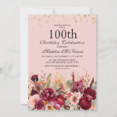 Invitation Bourgogne rose Floral Gold Parties scintillant 100 (Devant)