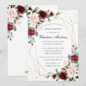 Invitation Bourgogne rose Floral or Fête des mariées géométri (Devant / Derrière)