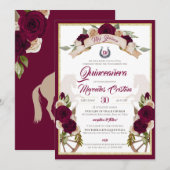 Invitation Bourgogne Rose Floral Ouest Charro Quinceanera (Devant / Derrière)