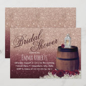 Invitation Bourgogne Rose Floral Vin Barrel Fête des mariées (Devant / Derrière)