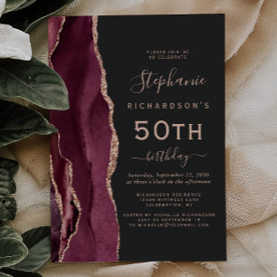 Invitation Bourgogne Rose Gold Agate Dark 50e anniversaire