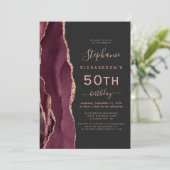 Invitation Bourgogne Rose Gold Agate Dark 50e anniversaire (Debout devant)