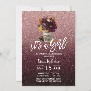 Invitation Bourgogne & Rose Gold Automne Floral Jar Baby show