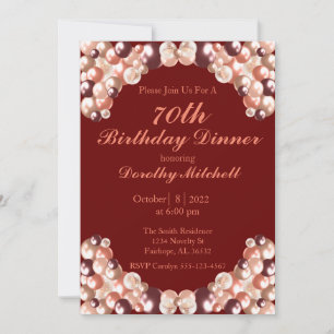 Invitation Bourgogne Rose Gold Balloon 70e anniversaire