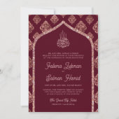 Invitation Bourgogne Rose Gold Damask Arch Mariage musulman (Devant)