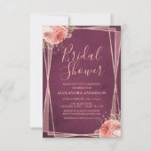 Invitation Bourgogne Rose Gold Fête des mariées Florale (Devant)