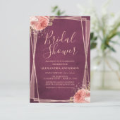 Invitation Bourgogne Rose Gold Fête des mariées Florale (Debout devant)