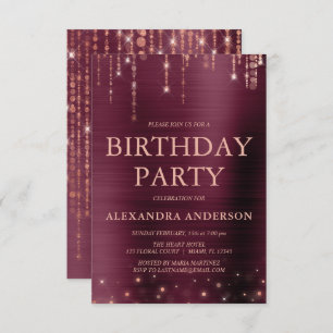 Invitation Bourgogne Rose Gold N'importe quel âge fête d'anni