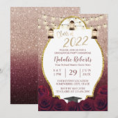 Invitation Bourgogne Rose Gold Ombre Lantern Graduation (Devant / Derrière)