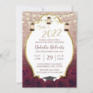 Invitation Bourgogne Rose Gold Ombre Lantern Graduation