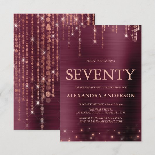 Invitation Bourgogne Rose Gold Soixante-dix-septième annivers (Devant / Derrière)