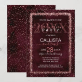 Invitation Bourgogne Rose Gold Sprinted Confetti Graduation (Devant / Derrière)