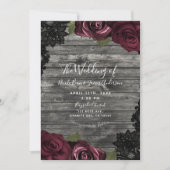 Invitation Bourgogne Rose gris bois noir dentelle Mariage (Devant)