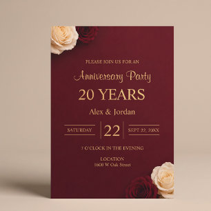 Invitation Bourgogne Rose Mariage Anniversaire