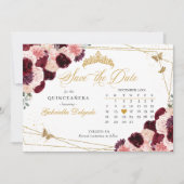 Invitation Bourgogne Rose & Or Quinceañera Enregistrer La Dat (Devant)