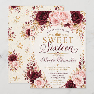 Invitation Bourgogne, Rose Pâle, Champagne Sweet Sixteen