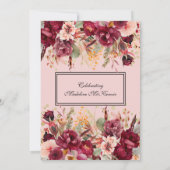 Invitation Bourgogne rose Parties scintillant d'or floral 21e (Dos)