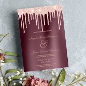 Invitation Bourgogne rose parties scintillant d'or goutte mar