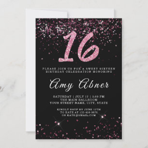 Invitation Bourgogne rose Parties scintillant étincelle 16 An