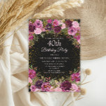 Invitation Bourgogne rose Parties scintillant florale Noir 40<br><div class="desc">Elégante et romantique rose,  bordeaux,  et violet aquarelle vintage florale et feuillage sur coutume noire invitation à la fête de 40e anniversaire avec parties scintillant or. Personnalisé avec le nom de l'invité d'honneur.</div>