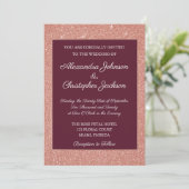 Invitation Bourgogne & Rose Parties scintillant or et Mariage (Debout devant)