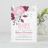 Invitation Bourgogne rose rose floral argent parties scintill (Debout devant)