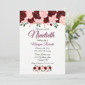 Invitation Bourgogne Rose rose Floral Ninetieth 90e anniversa (Debout devant)