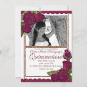 Invitation Bourgogne Rose Rose Parties scintillant or Quincea (Devant)