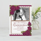 Invitation Bourgogne Rose Rose Parties scintillant or Quincea (Debout devant)