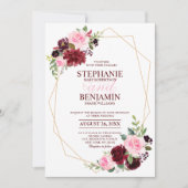 Invitation Bourgogne rose rose rose Floral mariage géométriqu (Devant)