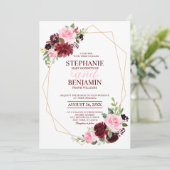 Invitation Bourgogne rose rose rose Floral mariage géométriqu (Debout devant)
