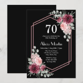 Invitation Bourgogne Rose Rose vert Élégant Flora Anniversair (Devant / Derrière)