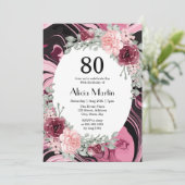 Invitation Bourgogne rose Roses Flora Marbre Fluide Anniversa (Debout devant)