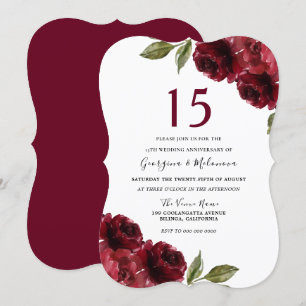 Invitation Bourgogne Rose Rouge Élégant 15e Anniversaire de M