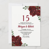 Invitation Bourgogne Rose rouge rubis 15e anniversaire de mar (Devant)