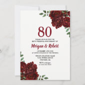 Invitation Bourgogne Rose rouge rubis 80e anniversaire de mar (Devant)