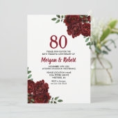 Invitation Bourgogne Rose rouge rubis 80e anniversaire de mar (Debout devant)