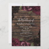 Invitation Bourgogne Rose Rustique Bois noir Mariage dentelle (Devant)