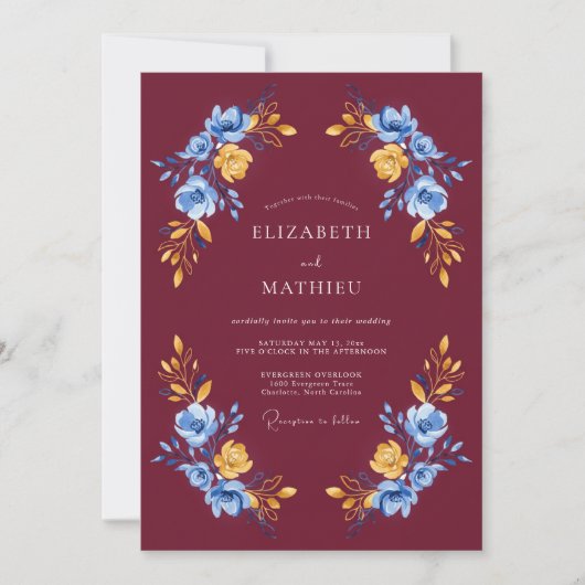 Invitation Bourgogne Rose Splendide Mariage (Devant)