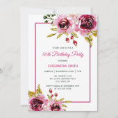 Invitation Bourgogne rose violet Rose Rustique Floral Anniver (Devant)