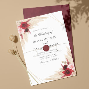 Invitation Bourgogne Roses et Pampas Grass