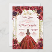 Invitation Bourgogne Roses et robe fille Charra Mis Quince (Devant)