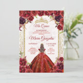 Invitation Bourgogne Roses et robe fille Charra Mis Quince (Debout devant)