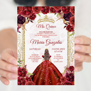 Invitation Bourgogne Roses et robe fille Charra Mis Quince