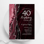Invitation Bourgogne Rouge Argent Agate 40e anniversaire<br><div class="desc">Bourgogne et argent agate 40e anniversaire invitation de fête. Elégant design moderne avec marsala rouge foncé aquarelle vin agate marbre arrière - plan,  faux parties scintillant argent et typographie script police. Carte invitation branchée parfaite pour une célébration anniversaire féminine élégante. Invitations Zazzle imprimées ou téléchargement instantané modèle imprimable numérique.</div>