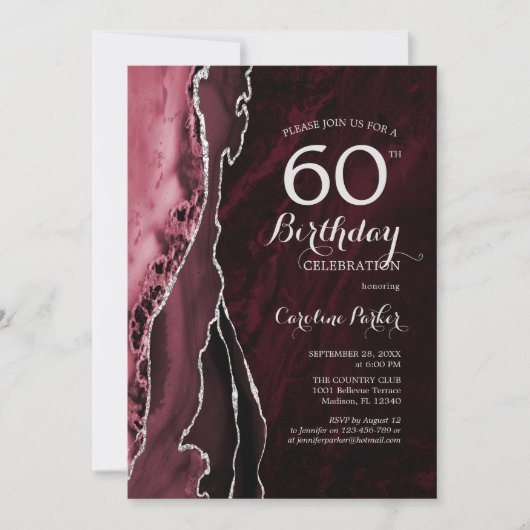 Invitation Bourgogne Rouge Argent Agate 60e anniversaire (Devant)
