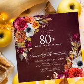 Invitation Bourgogne Rouge Automne Fleurs Script 80e annivers