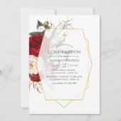 Invitation Bourgogne Rouge & Blanc Floral Confirmation géomét (Devant)