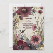 Invitation Bourgogne Rouge Bleu Mariage de verdure (Devant)