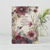 Invitation Bourgogne Rouge Bleu Mariage de verdure (Debout devant)